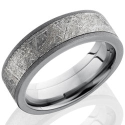Style 103984: Titanium 7mm Flat Band with 5mm Meteorite