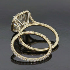 Style 103339: Double cushion shape pavé diamond halo engagement ring with a high split pavé diamond