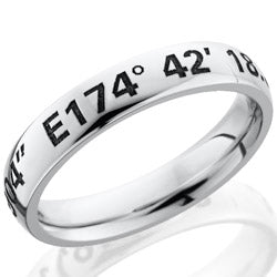 Style 103632: Cobalt Chrome 4mm domed band with customized laser carved coordinants