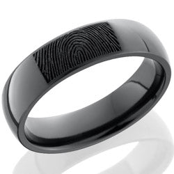Style 103867: Zirconium 6mm domed band with customized laser carved fingerprint