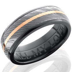 Style 103876: Zirconium 7mm Domed Band with 5mm Damascus and 1mm 14KR