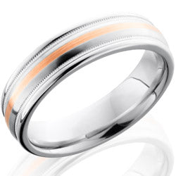 Style 103661: Cobalt Chrome 6mm Domed Band with Rounded Edges, Milgrain, and 1mm 14KR