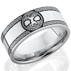Style 103728: Cobalt Chrome 8mm flat band with laser carved Celtic Tree of Life pattern