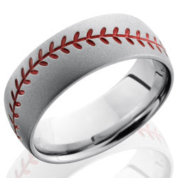 Style 103723: Cobalt Chrome 8mm Domed Band with Baseball Pattern