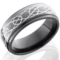 Style 103903: Zirconium 8mm Domed Band with Grooved Edges and Celtic Pattern