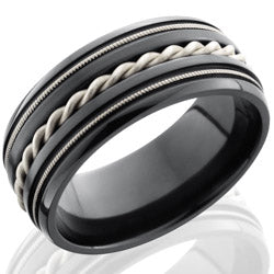 Style 103936: Zirconium 9mm Domed Band with Milgrain and Sterling Silver Braid