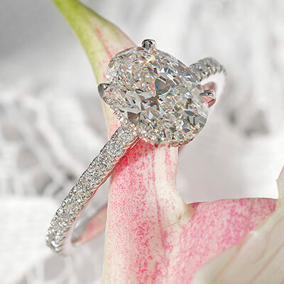 Victoria Engagement Ring for Oval Center with Lab Diamond Pavé Diamond Band and Under Bezel Style 103342