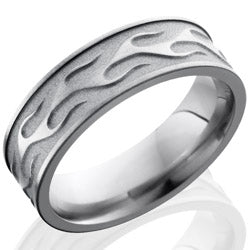 Style 103532: Titanium 7mm Flat Band with Flame Pattern
