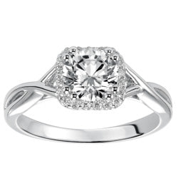 Style 102979-1ct: Diamond Halo Engagement Ring With a Ribbon Inspired Design