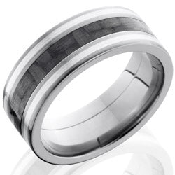 Style 103601: Titanium 8mm Flat Band with 3mm of Carbon Fiber and SS Inlay