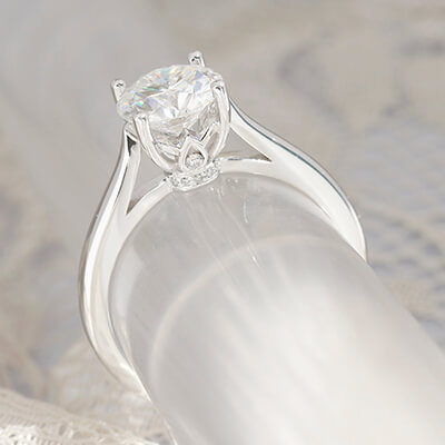 Cathedral Solitaire Engagement Ring With Lab Diamond Leaf Basket Style 103306