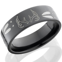 Style 103907: Zirconium 8mm flat band with 1 antler and deer tracks circling the band