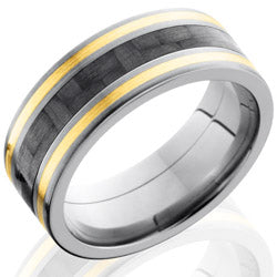 Style 103600: Titanium 8mm Flat Band with 3mm of Carbon Fiber and 14KY Inlay