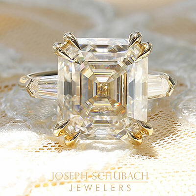Style 104601: Custom Made Manhattan Three Stone Asscher Cut Engagement Ring with Bullet Side Stones