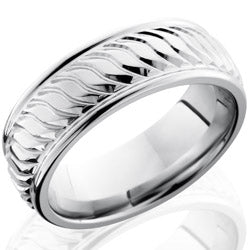 Style 103770: Cobalt Chrome 8mm Flat Band with Rounded Edges and Striped Pattern