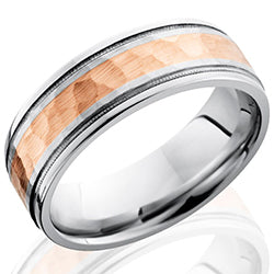 Style 103664: Cobalt Chrome 7.5mm Flat Band with Grooved Edges, Milgrain, and 3mm 14KR