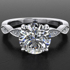 Style 103307: Diamond Scalloped Engagement Ring With Milgrained Edges And Leaf Design Basket