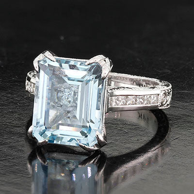 Style 103328: The Ella Bella Engagement Ring With Princess Cut Side Diamonds And Hand Engraving