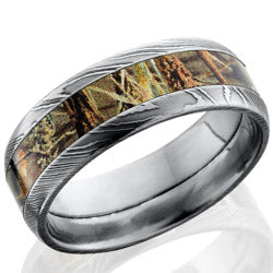 Style 103842: Damascus Steel 8mm domed band with 4mm Real Tree Max4 Camo