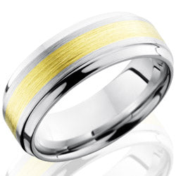 Style 103695: Cobalt Chrome 8mm Beveled Band with 3mm 14KR