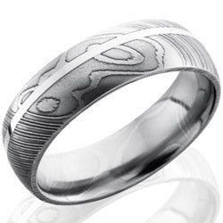 Style 103811: Damascus Steel 7mm Domed Band with 1mm SS