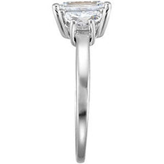 Style 102295: Three Stone Radiant Shaped Ring With Two Half Moon Diamonds