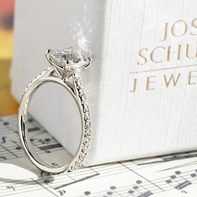 Schubach Exclusive Paris Cathedral Engagement Ring with Round Pavé Band