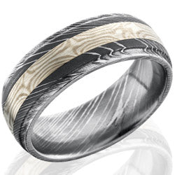 Style 103826: Damascus Steel 8mm Band with 3mm SS and Palladium Mokume