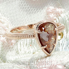 Pear Shape Amber Color Rough Diamond Engagement Ring Style 103382