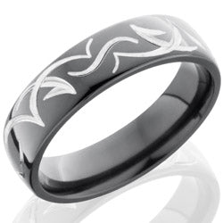 Style 103869: Zirconium 6mm Domed Band with Tribal Pattern