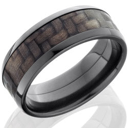 Style 103943: Zirconium 8mm Beveled Band with 5mm of Carbon Fiber