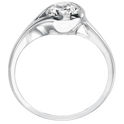 Style 102989: Modern Bezel Set Round Solitaire Engagement Ring With A Bypass Design
