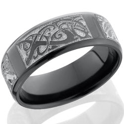 Style 103885: Zirconium 8mm beveled band with laser carved Serpents pattern