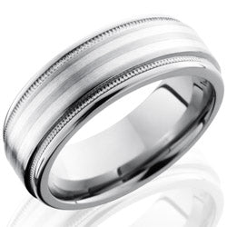 Style 103577: Titanium 8mm Flat Band with Rounded Edges, Milgrain, and 2mm SS