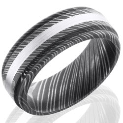 Style 103839: Damascus Steel 8mm Domed Band with Rounded Edges and 2mm 14KW