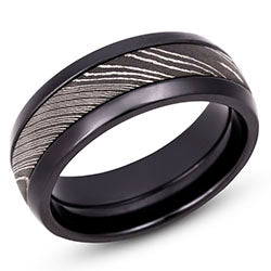 Style 103960: Zirconium 8mm Domed Band with 4mm Damascus