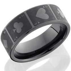 Style 103795: Ceramic 8mm flat band with face card engravings