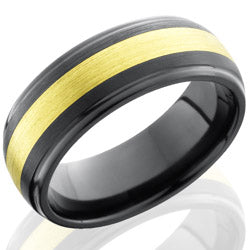 Style 103901: Zirconium 8mm Domed Band with Grooved Edges and 3mm 18KG