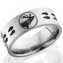 Style 103981: Titanium 8mm flat band with elk target design and elk tracks circling the band