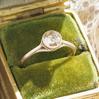Bezel Set Scroll Solitaire Engagement Ring with Champagne Rose Cut Diamond Style 103365