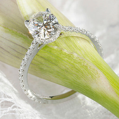 Victoria Engagement Ring for Oval Center with Lab Diamond Pavé Diamond Band and Under Bezel Style 103342