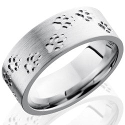 Style 103760: Cobalt Chrome 8mm Flat Band with Wolf Track Pattern