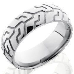 Style 103550: Titanium 8mm Domed Band with Tire Tread Pattern