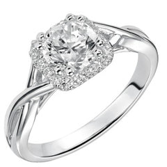 Style 102979-1ct: Diamond Halo Engagement Ring With a Ribbon Inspired Design