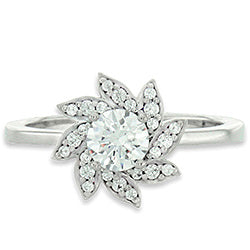 Flower Design Halo Engagement Ring with Diamonds  - Top View