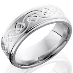 Style 103747: Cobalt Chrome 8mm Flat Band with Grooved Edges and Celtic Pattern
