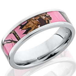 Style 103656: Cobalt Chrome 6mm flat band with 4mm Mossy Oak Pink Break-Up pattern