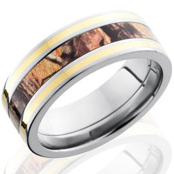 Style 103620: Titanium 8mm Flat Band with 3mm of Realtree AP Camo and Yellow Gold Inlay