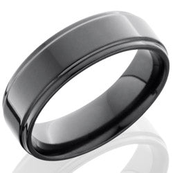 Style 103882: Zirconium 7mm Flat Band with Grooved Edges
