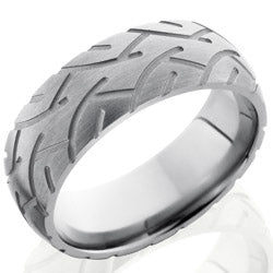 Style 103548: Titanium 8mm Domed Band with Tire Tread Pattern